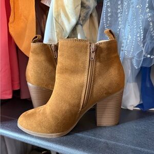 Express Camel Suede Ankle Booties